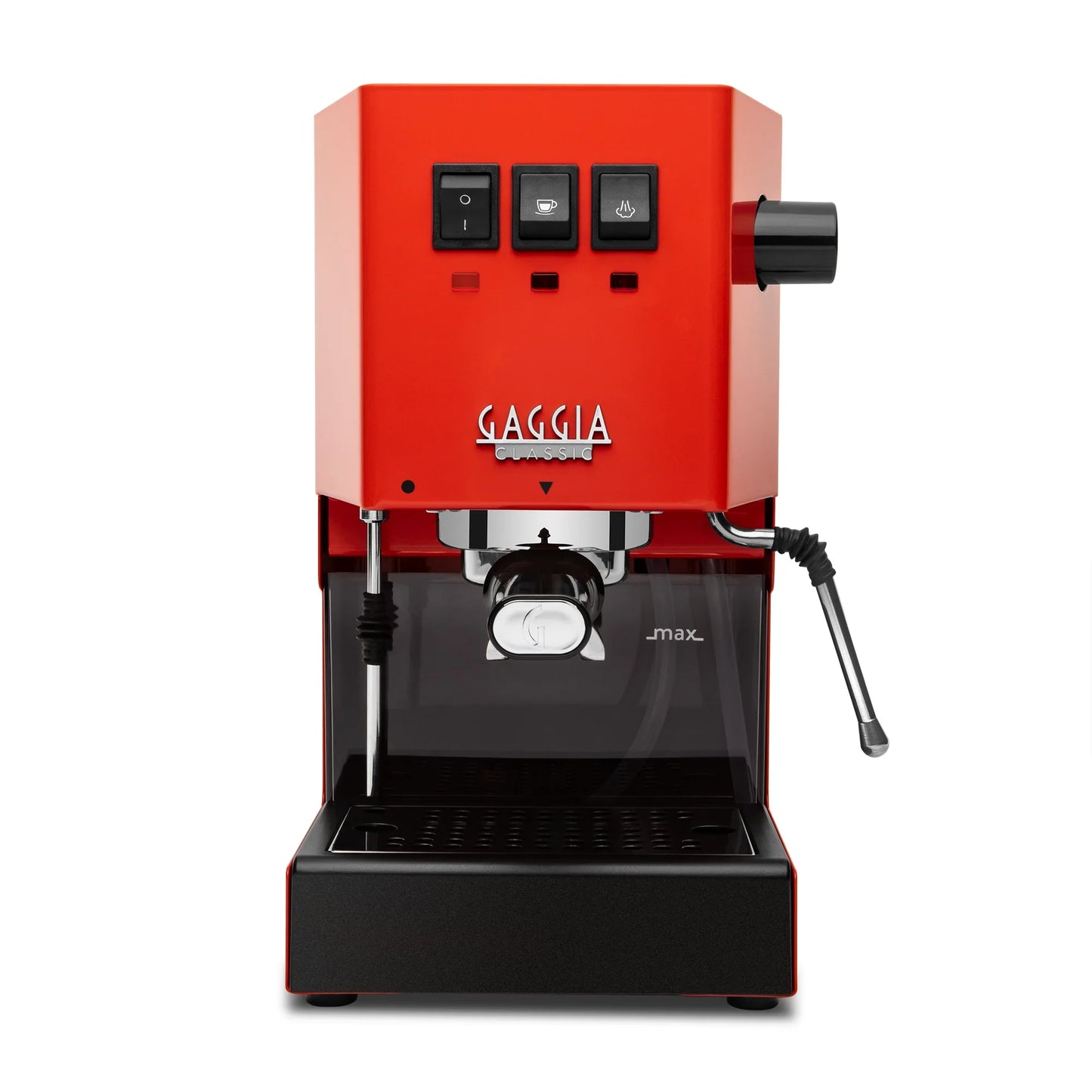 Red Gaggia coffee machine on a white background

