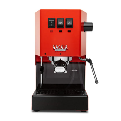 Red Gaggia coffee machine on a white background

