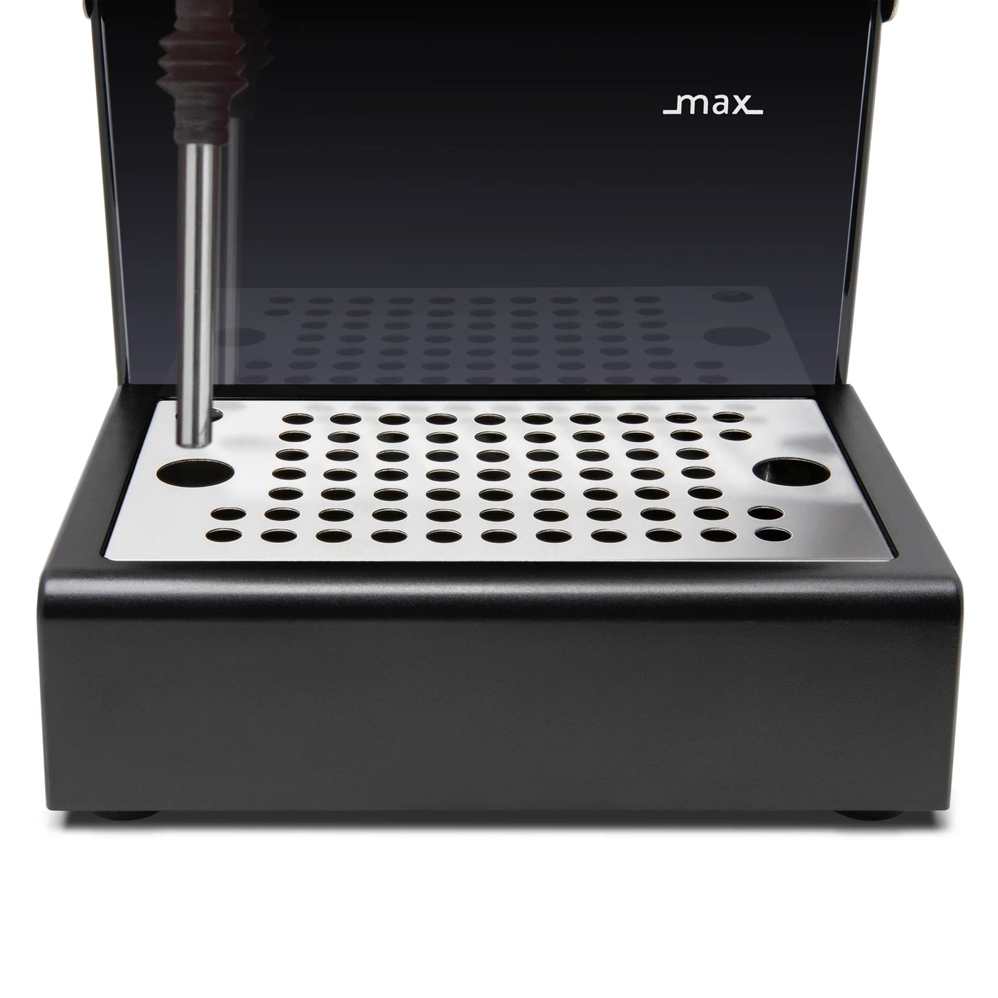 Black and silver device with 'max' branding on a white background

